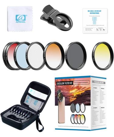 Apexel 52mm Filter Lens Kit for Smartphone Camera Canon Nikon Sony Olympus - Graduated Red Orange Yellow Blue CPL ND32 Star Lens - Buy Online on GoSupps.com