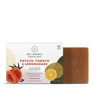Juicy Chemistry Potato Tomato & Lemongrass Soap| Organic Cold-Processed Handmade Face & Body Soap For Tan Removal & Reducing Scarring | Ecocert Organic For Men & Women | Cruelty-Free & Vegan 100 G