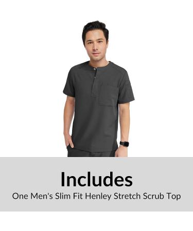 KESWI Men's 3 Pocket Slim Fit Henley Scrub Top - Small Black | Anti-Wrinkle 4-Way Stretch Medical Uniform - Buy Online on GoSupps.com