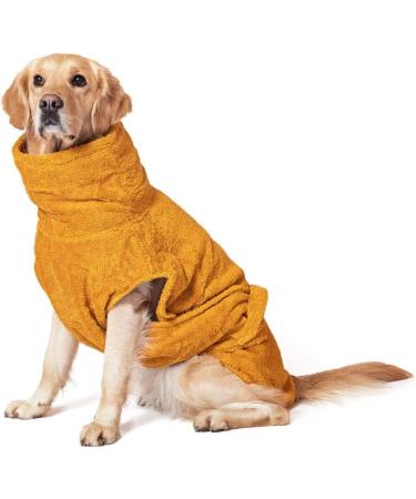 Shop Lills Dog Bathrobe - 100% Organic Cotton in Amber Yellow | M Size (55 cm Back Length) for Ultimate Comfort - Buy Online on GoSupps.com