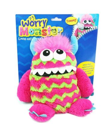 Lizzy LARGE WORRY MONSTER Kids Soft Plush Teddy Eats Worry Notes Feed It Gift 35 cm (Pink And Green)