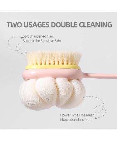 Yiesoum Body Shower Brush with Bristles and Loofah Back Scrubber - Skin Exfoliating Bath Tool for Men and Women - Long Handle for Wet or Dry Use - Pink & Green - Buy Online on GoSupps.com
