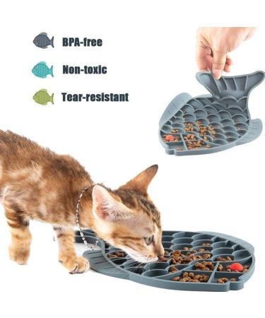 Fish-Shaped Cat Slow Feeder Bowl & Puzzle Mat - Anxiety Relief and Slow Eating for Small Dogs & Cats - Cat Treat Toy - 2 Pack - Buy Online on GoSupps.com