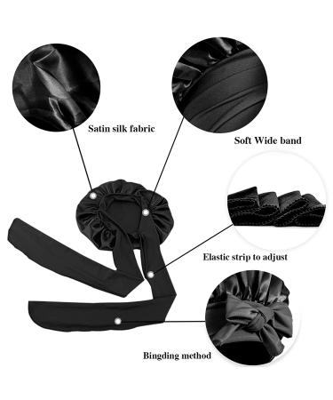 Satin Bonnet for Black Women - Large Silk Bonnet for Braids - Ideal for Sleeping - Stretchy Tie Band - Black & Leopard - Buy Online on GoSupps.com