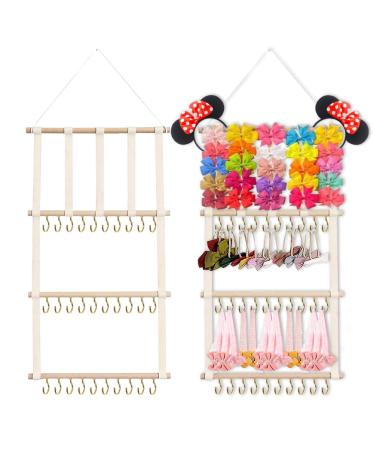 Fouvin headband & loop holder organizer baby headband hairschick organizer for babies loop hanging hanging for girls hair loops rack for girls' room beige