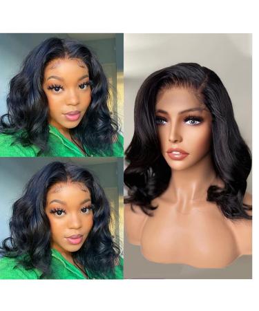 Body Wave Lace Closure Wigs Human Hair 180 Density Short Bob Wigs Body Wave 4X4 Lace Front Wig Glueless Lace Frontal Wig Body Wave Human Hair Wigs Pre Plucked with Baby Hairs Natural Color (12 Inch, 4x4 Wig) 12 Inch 4x4 Wig