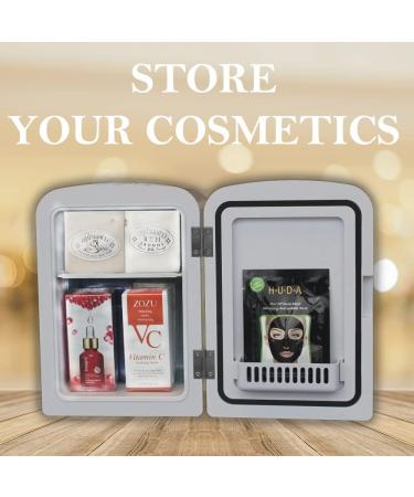 Portable Mini Fridge with Cold & Heat Functions, 4L Capacity, Mirror Door, LED - White | Home & Car Adapters | Ideal for Cosmetics, Skincare, Fresh Food, Soda - Buy Online on GoSupps.com