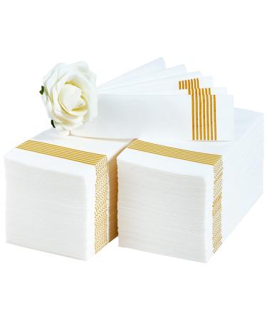 100 Packs Linen-like Guest Towels Disposable, Disposable Dinner Napkins Paper for Kitchen, Disposable Hand Towels for The Bathroom, Wedding Napkins, Party Napkins. (Striped Gold) 100 Gold