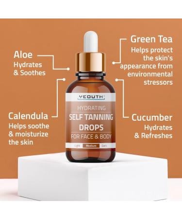 YEOUTH Face Tanning Drops 2024 | Hydrating Self Tanner for Face & Body - Medium Bronzing Drops (1oz - Buy Online on GoSupps.com