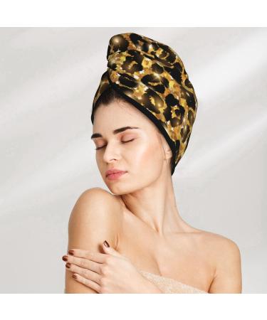 Gold Glitter Leopard Microfiber Hair Towel - Soft Super Absorbent Quick-Dry Wrap for Long Curly & Thick Hair - Buy Online on GoSupps.com
