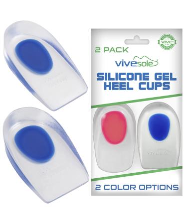 ViveSole Gel Heel Cups for Pain Plantar Fasciitis (Pair) - Silicone Insert Pads for Relief Heel Spurs Shoes Achilles Treatment - Foot Comfort Support Protectors for Women Men Large Blue