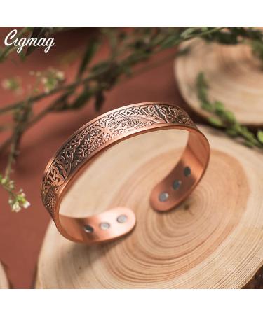 Cigmag 9X Copper Magnetic Bracelets for Men Ultra Strength Magnet 99% Solid Pure Copper Cuff Bangles Adjustable Brazaletes with Gift Box for Father's Day & Birthday (Copper Tree of Life) 1-copper Tree of Life - Buy Online on GoSupps.com