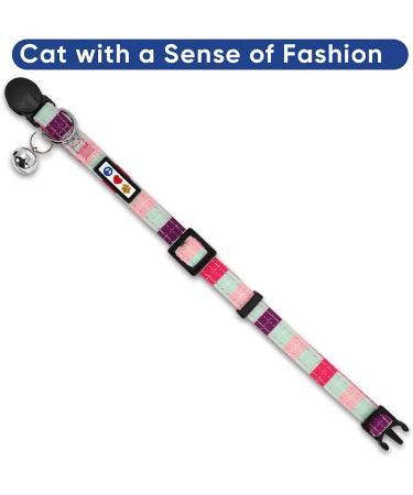 Pawtitas Multicolor Cat Collar with Safety Buckle and Bell - Teal/Pink/Purple - Buy Online on GoSupps.com