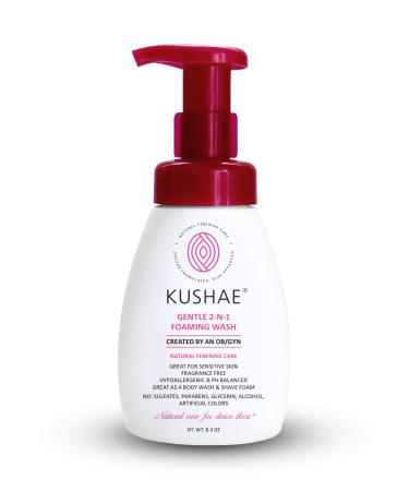 Kushae Gentle 2-in-1 Feminine Foaming Wash – OB/GYN Made, All Natural, Fragrance Free to Balance pH, Maintain Freshness & Prevent Odors, Perfect for Sensitive Skin, Made in USA