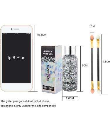 Mermaid Scale Body Glitter Gel - Long Lasting Sparkling Cream for Eyes, Lips, Nails, and Hair - Silver White Color - Festival Party Makeup Glitter with Sponge Brushes - Buy Online on GoSupps.com