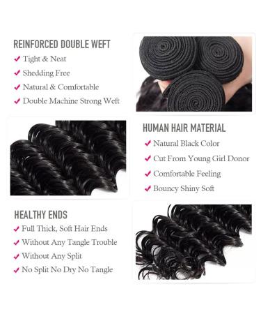 Mariska Deep Wave Brazilian 10A Human Hair Bundles with Closure - 3 Bundles + 4x4 Lace Closure - 100% Unprocessed Virgin Hair - Natural Color (24 26 28 + 20 Deep Wave) - Buy Online on GoSupps.com