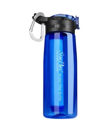SimPure Filtered Water Bottle BPA Free Water Bottle with Filter Replaceable 4-Stage Filter Straw Portable Water Filter Bottle for Camping Hiking Backpacking Travel and Tap Water Blue