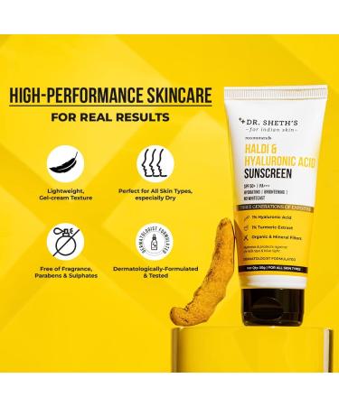 Haldi & Hyaluronic Acid Sunscreen SPF 50+ | Hydrating & Brightening with Turmeric Extract | Protects Against Blue Light | 50g - Buy Online on GoSupps.com