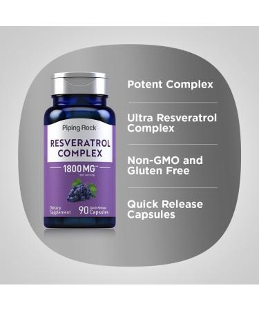 Piping Rock Resveratrol Complex 1800 mg | 90 Capsules | Ultra Potent | Non-GMO Gluten Free Supplement 90 Count (Pack of 1) - Buy Online on GoSupps.com
