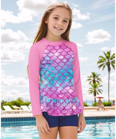 BesserBay Girls UV Shirt - Long Sleeve UPF 50+ Swim Shirt with Ruffle Hem (110-150 130 Violet) - Shop Internationally - Buy Online on GoSupps.com