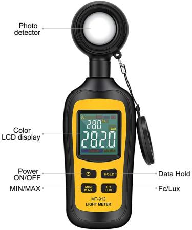 Digital Light Meter with Ambient Temperature Measurer - Up to 200,000 Lux - 4 Digit Color LCD Screen - Buy Online on GoSupps.com