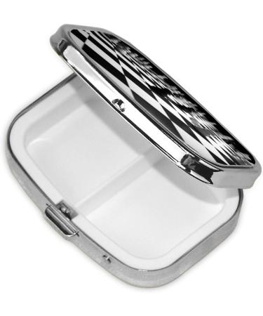 Black White Chess Checkerboard Pill Case | Cute Travel Pill Organizer | Small 2 Compartment Pill Box for Pocket & Purse - Buy Online on GoSupps.com