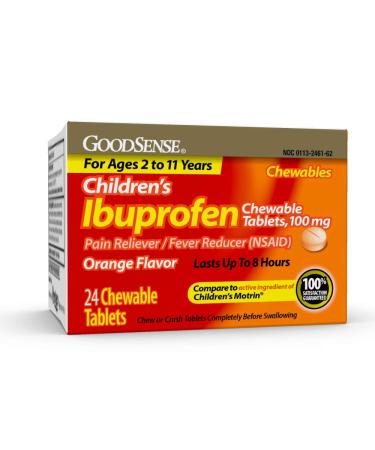 GoodSense Children's Ibuprofen Chewable Tablets 100 mg Orange Flavor Pain Reliever and Fever Reducer 24 Count