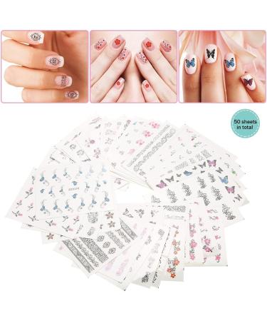 50 Pieces Of Flower Butterfly Cartoon Nail Art Stickers Small Flower Transfer Nail Decals Design Nail Care Accessories Nail Sticker Set(XF) - Buy Online on GoSupps.com