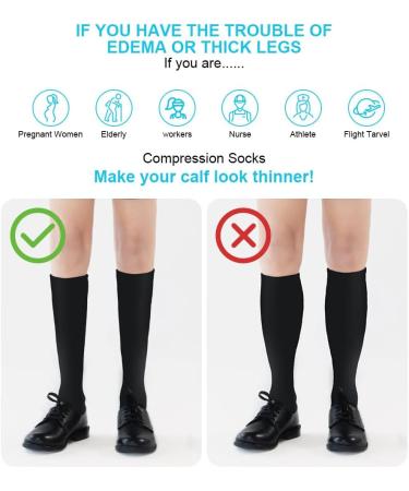 ACWOO Compression Socks for Women & Men 6 Pairs - Non-Slip Breathable Long Tube Compression Socks for Support, Sports, Pregnancy, Travel - L-XL Black-6 Pairs - Buy Online on GoSupps.com