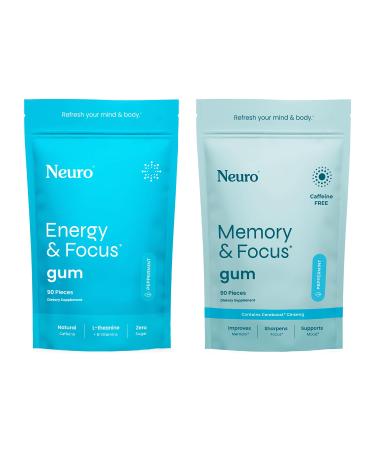 Neuro Focus Set 90 Count Each (Peppermint) Sugar Free Nootropic Chewing Gums with Natural Caffeine L-Theanine B-Vitamins & Ginseng for Energy Alertness & Clarity