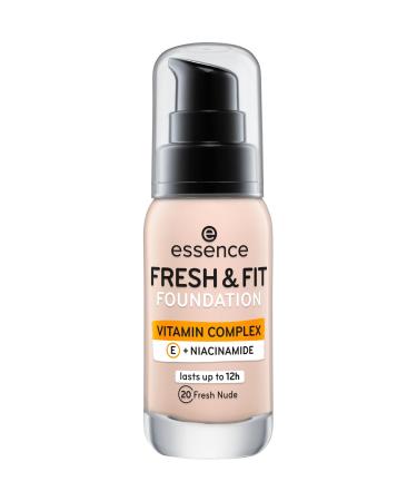 Essence Cosmetics Fresh & Fit Foundation Make Up No. 20 Fresh Nude Nude nourishing smoothing with vitamins of course vegan without parabens microplastics particles free (30ml) 20 fresh nude 30 ml (1 Pack)