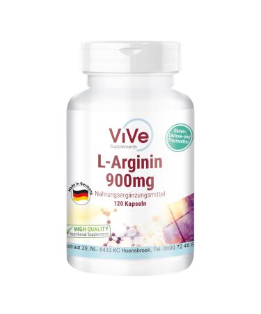 L -arginine 900 mg - 120 capsules - vegan - popular amino acid - 900 mg arginine hcl per capsule |Quality from Germany from Vive Supplements