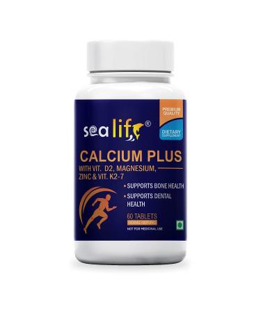Glamzy Calcium Plus (60 Tablets) With Vitamin D2 k2-7 Magnesium & Zinc | Supports Stronger Bones Teeth Immunity & Muscle Health For Women and Men.