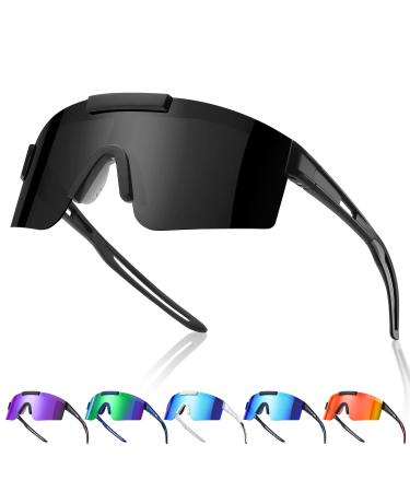 SummerLight Polarized Viper Sunglasses, Wrap Around Sports UV400 Protection Cycling Running Golf Goggles Men Women Black