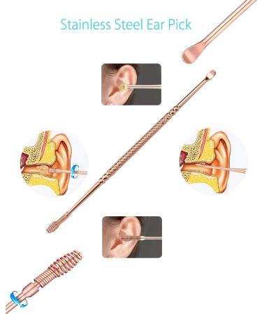 Earwax Spoon Digger & Ear Tweezers with LED Light - Ear Wax Removal Tool Kit for Kids & Family - Rose Gold Ear Pick Cleaner Set with Bonus Stainless Steel Pick & Carry Case - Buy Online on GoSupps.com