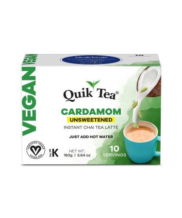 QuikTea Vegan Unsweetened Cardamom Chai Tea Latte - 10 Count Single Box - All Natural & Preservative Free Authentic Instant Chai Vegan Cardamom Unsweetened 10 Count (Pack of 1)
