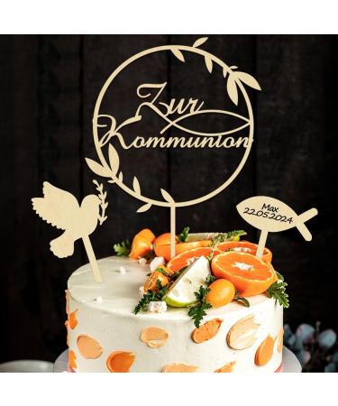 Buy Charming Cake Topper for Confirmation & Communion | Wood Baptism Fish Decoration - 3PCS Set for Girls - Buy Online on GoSupps.com