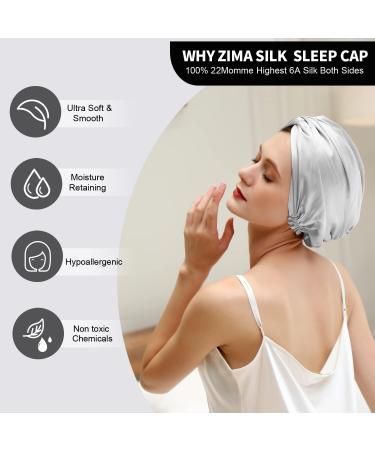 ZIMASILK 22 Momme 100% Mulberry Silk Sleep Cap for Women - Light Grey Silk Bonnet for Hair Care - One Size - Buy Online on GoSupps.com