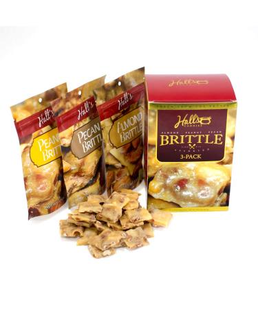 Hall's Assorted Brittle Variety Pack, 3.5 Oz Bags (Pack of 3), Peanut Brittle - Almond Brittle - Pecan Brittle