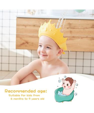 FUSACONY Baby Shower Cap Shield for Kids - Cute Crown Shape Visor Hat for Eye and Ear Protection, Yellow - 0-9 Years Old Children - Buy Online on GoSupps.com