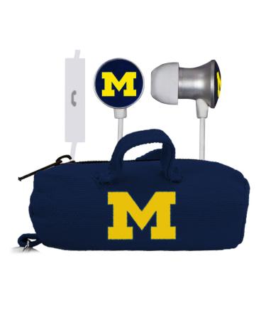 AudioSpice Scorch NCAA Earbuds and Mic with BudBag Michigan Wolverines