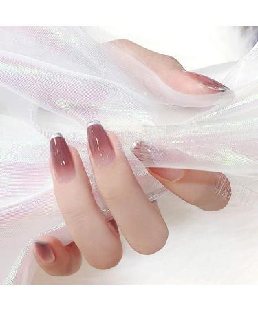 Sethexy glossy ballerina french false nails long complete cover Hell-pink salon art design 24th false fingernails for women and girls