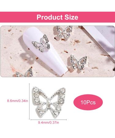 3D Nail Charms Set - 10 Metal Nail Art Accessories with Crystal Rhinestones & Butterfly Pendants - Buy Online on GoSupps.com