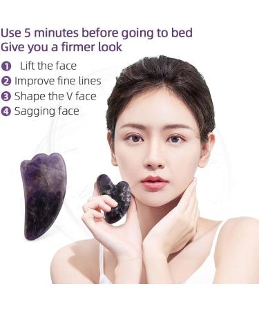 Facial Rollers Acupoint Amethyst GuaSha Board Purple Jade Stone Colorful Stripe Body Facial Eye Scraper Plate Massage-horn no box - Buy Online on GoSupps.com