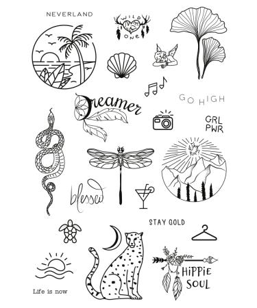 Temporary Tattoo Set By Tatsy  The Hippie Set  For Women and Men  Original  Unique Design  Cover Up  Modern  Simple  Hipster  Hippie  Festival  Party  Minimalistic  Waterproof  Snake  Dragonfly