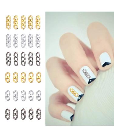 6 Sets Punk Metal Nail Art Decoration DIY Thick Chain Manicure Nail Stickers 3D