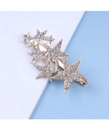 Allereya Rhinestone Star Hair Barrette Crystal Wedding Hair Barrette Gold Cz Cluster Star Head Clip Crystal Headpieces Bridal Hair Accessories for Women and Girls (Gold) - Buy Online on GoSupps.com