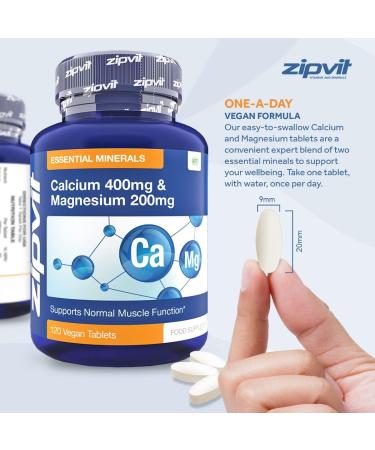 Calcium 400mg & Magnesium 200mg 120 Vegan Tablets - Muscle & Bone Health Support | Vegetarian Society Approved | UK Supplier - Buy Online on GoSupps.com
