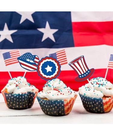 4th of July Cupcake Toppers 12 Pcs Independence Day Cupcake Toppers American Flag Cupcake Toppers Patriotic Party Decorations - Buy Online on GoSupps.com