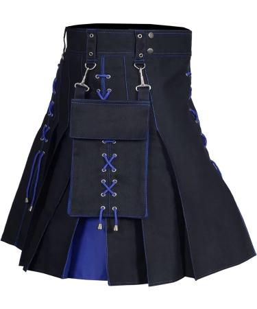 Buy Kilt Rock Men's Scottish Kilt | 4XL Stylish Medieval Folding Skirts | Punk Skirts with Contrast Pockets | High Waist Slim Fit Blue Skirt - Buy Online on GoSupps.com